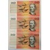 AUSTRALIA 1966 . TWENTY 20 DOLLARS BANKNOTES . COOMBS/WILSON . CONSEC TRIO . FIRST PREFIX XAA